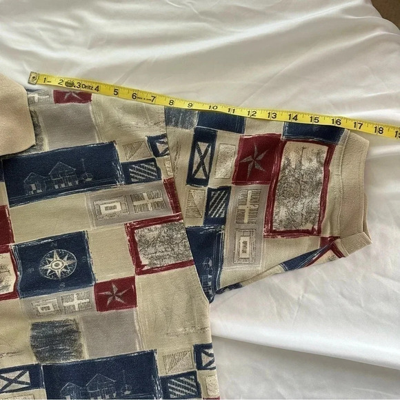 VTG Bugle Boy Y2K Collared Polo Shirt Sail Boat Nautical Short Sleeve L Preppy - Picture 7 of 7